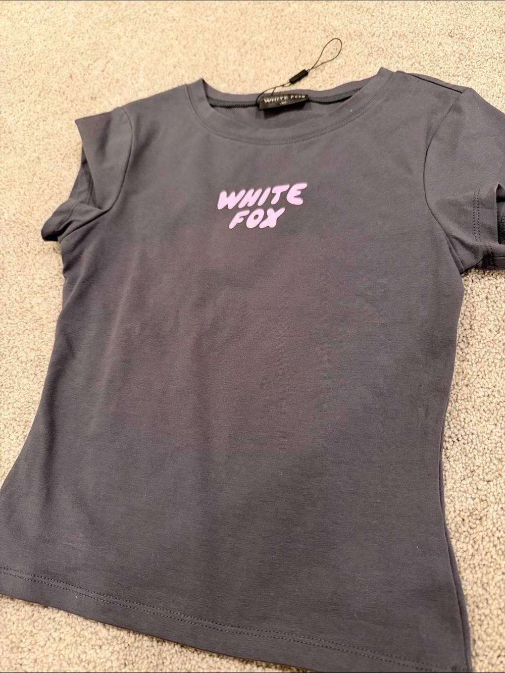 White Fox Boutique Navy Short Sleeve Tee with Light Pink Logo